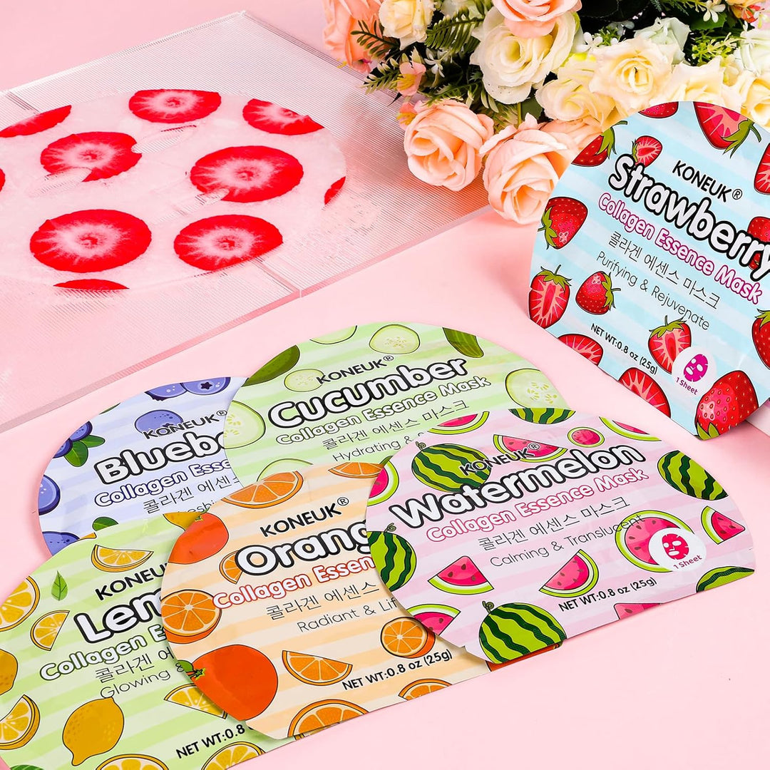 KONEUK Paquete de 6 mascarillas faciales de frutas coloridas para e...