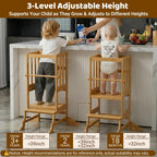 COSYLAND Torre de Pie para Niños Pequeños - Taburete Ayudante de Cocina de Altura Ajustable para Niños Pequeños - Taburete Escalón de Cocina para Niños para Aprender con Barandilla de Seguridad