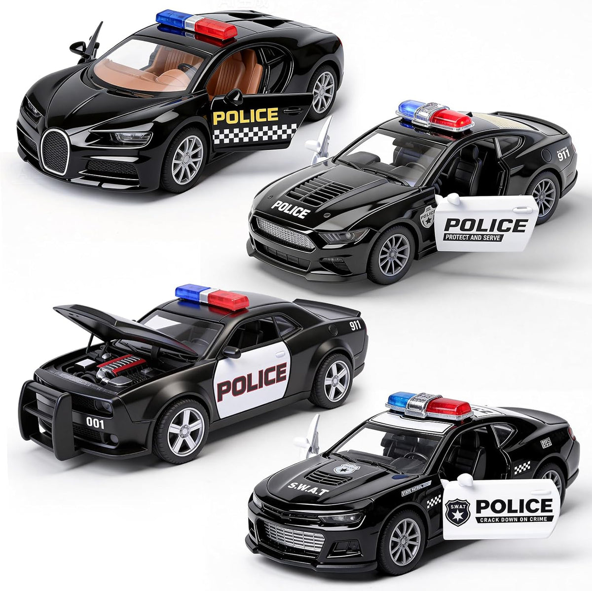 1/36 Juego de juguetes de metal fundido a troquel de policía, paquete de 4