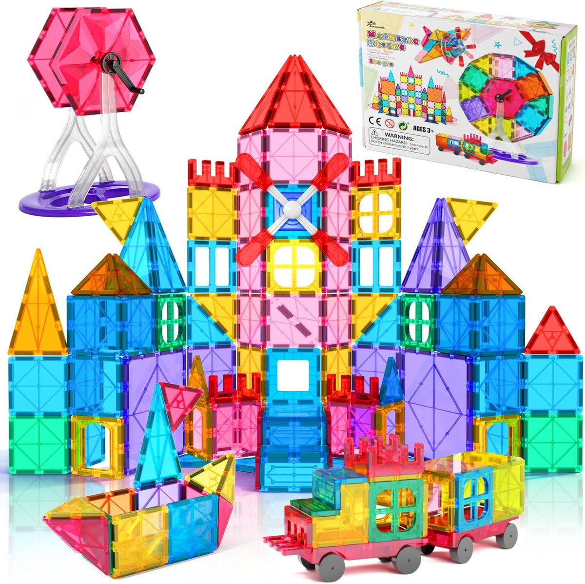Jasonwell Juego de 100 bloques de construcción de azulejos magnéticos para niños y niñas, 100 piezas