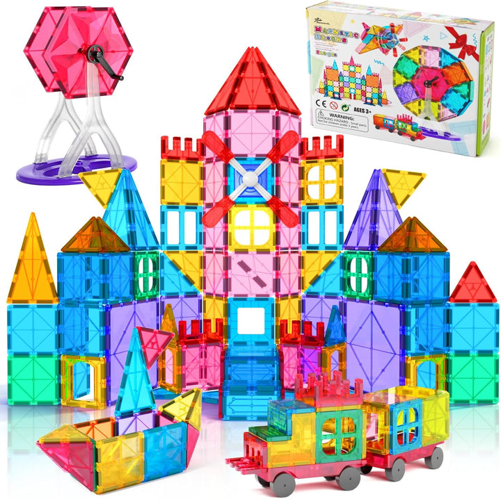 Jasonwell Juego de 100 bloques de construcción de azulejos magnétic...