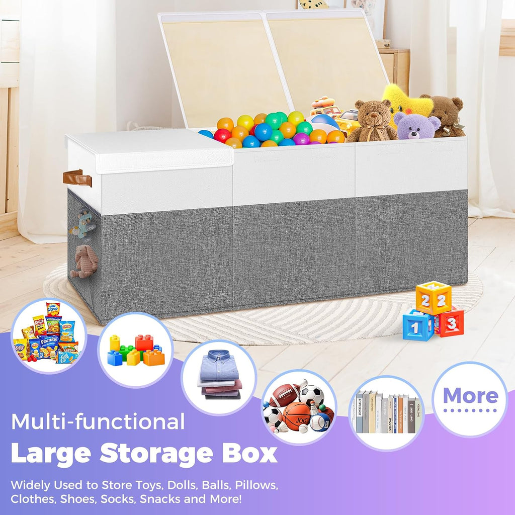 Caja de juguetes Extra Large, Cofre de almacenamiento de juguetes plegable con tapas, 40" x 14" x 16"