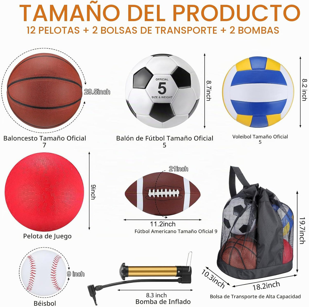 Deekin Juego de 12 pelotas deportivas surtidas para jóvenes y adultos