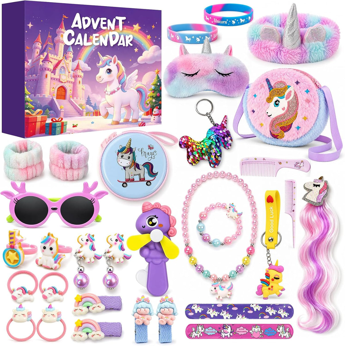 Calendario de Adviento 2026, joyería de unicornio para niñas, sorpresas de 24 días con pulsera de unicornio, collar, accesorios para el cabello, regalos de cuenta regresiva de Navidad, rellenos de