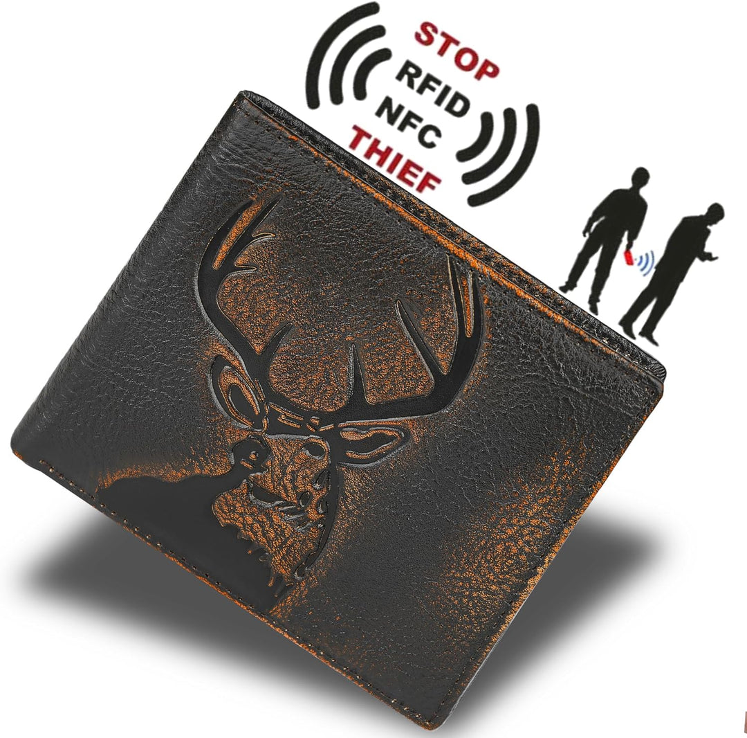DK86 Cartera de cuero genuino para hombre, billetera biplegable con...