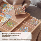 Mesa de rompecabezas con patas, 2 cajones y 6 bandejas de