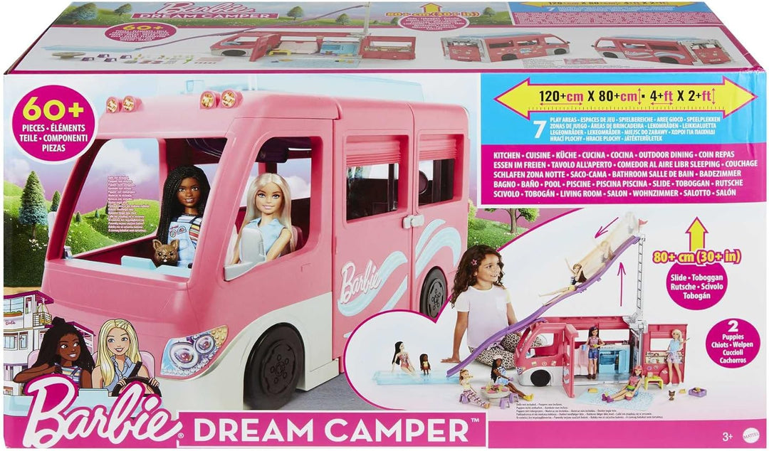 Barbie Camper, juego de muñeca con 60 accesorios, tobogán de 30 pul...