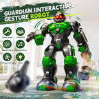 STEMTRON Robot de juguete para niños, robot programable de control remoto con detección inteligente de gestos, recarga, modo de canto y baile, lanzador (verde)