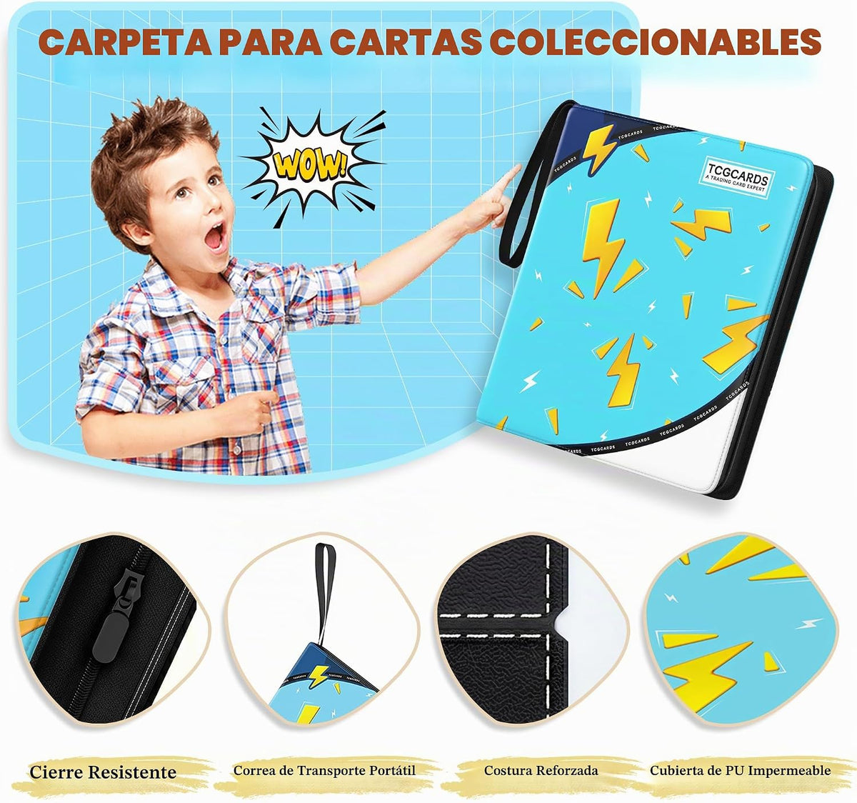 Carpeta de tarjetas para tarjetas de Pokémon, carpeta de 9 bolsillos para 900 tarjetas con 50 fundas extraíbles, 3 anillos con cremallera, estuche para tarjetas TCG, MTG, colección de tarjetas