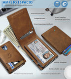 Cartera para hombre, tarjetero desplegable delgado con bloqueo RFID, billetera plegable minimalista con 9 ranuras para tarjetas, ventana de identificación y bolsillo para efectivo, funda de