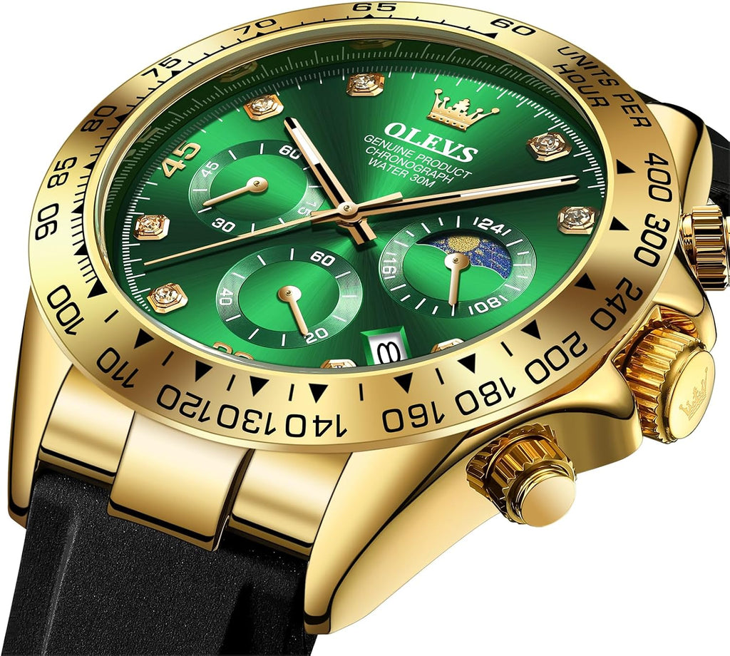 OLEVS Relojes Cronógrafo Masculinos de Moda Empresarial Analógico Quartz Reloj de Pulsera para Hombre, Cinturón de Silicona a prueba de agua con Luminiscente, Calendario