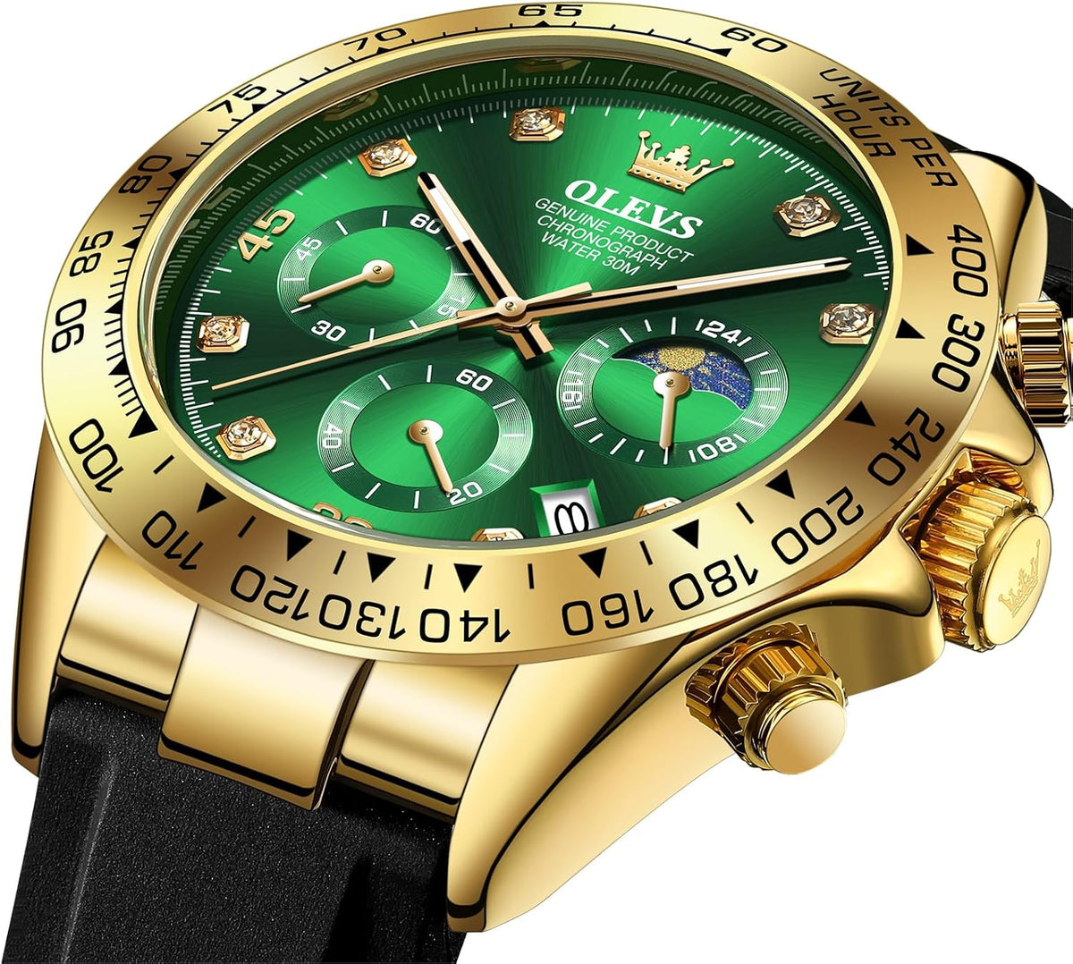 OLEVS Relojes Cronógrafo Masculinos de Moda Empresarial Analógico Quartz Reloj de Pulsera para Hombre, Cinturón de Silicona a prueba de agua con Luminiscente, Calendario