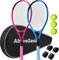 Paquete de 2 raquetas de tenis neón para adultos, juego de raquetas de tenis de aluminio ligeras de 27 pulgadas con 3 pelotas y bolsa, acabado mate vibrante de alta visibilidad para