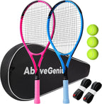Paquete de 2 raquetas de tenis neón para adultos, juego de raquetas de tenis de aluminio ligeras de 27 pulgadas con 3 pelotas y bolsa, acabado mate vibrante de alta visibilidad para