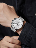 RM3435 Reloj de pulsera de lujo para hombre – Cuarzo japonés de acero inoxidable azul, resistente al agua 3 ATM – Relojes de vestir elegantes para hombre, diseño vintage, ideal como reloj para hombre