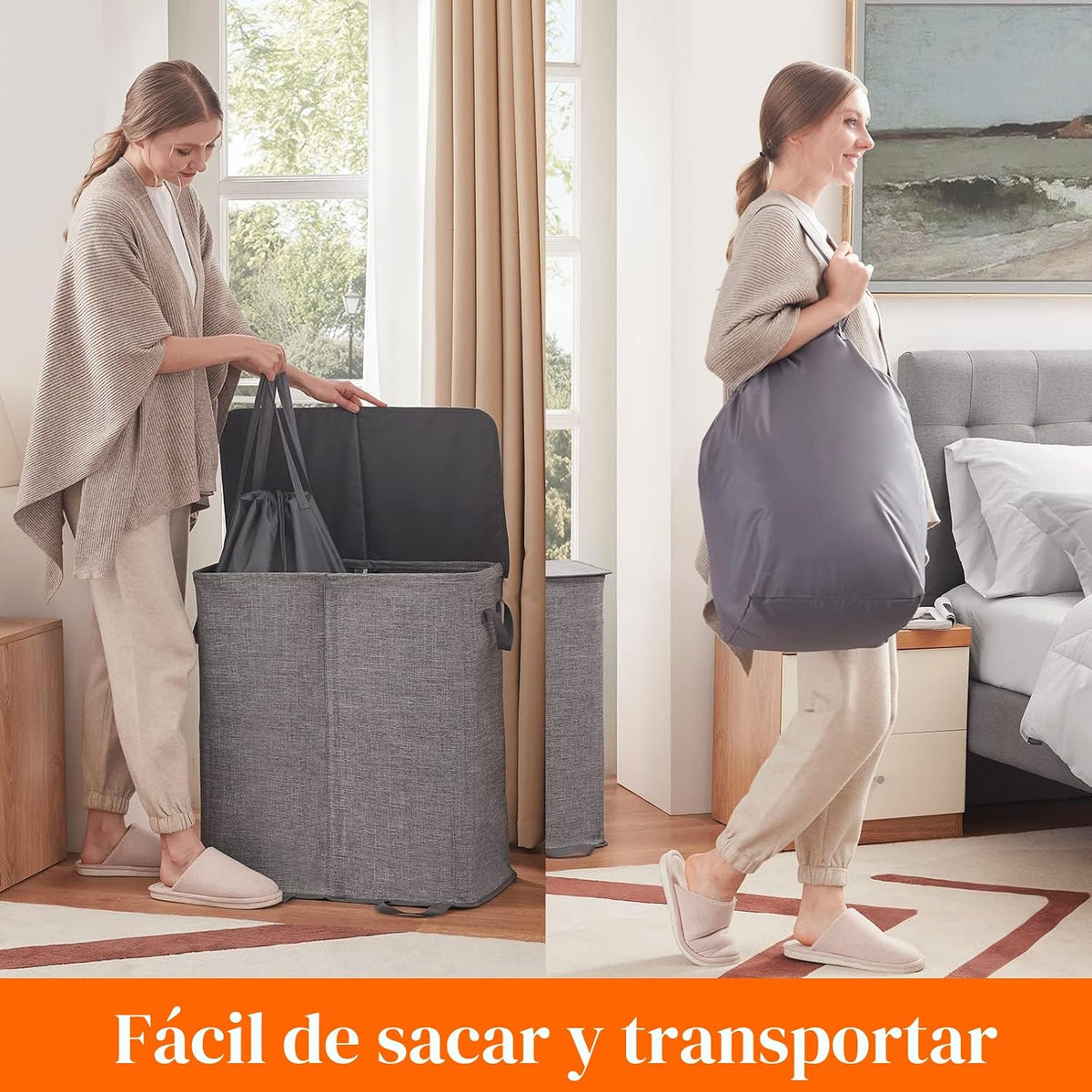 Lifewit Cesta doble para ropa sucia con tapa, bolsas de lavandería