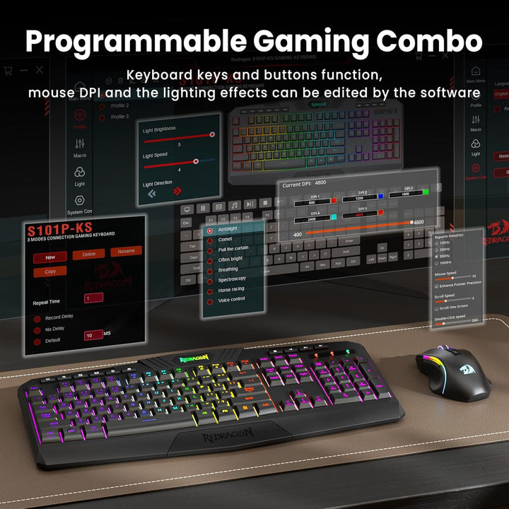 Redragon S101M-KS Combo de teclado y mouse para videojuegos inalámb...