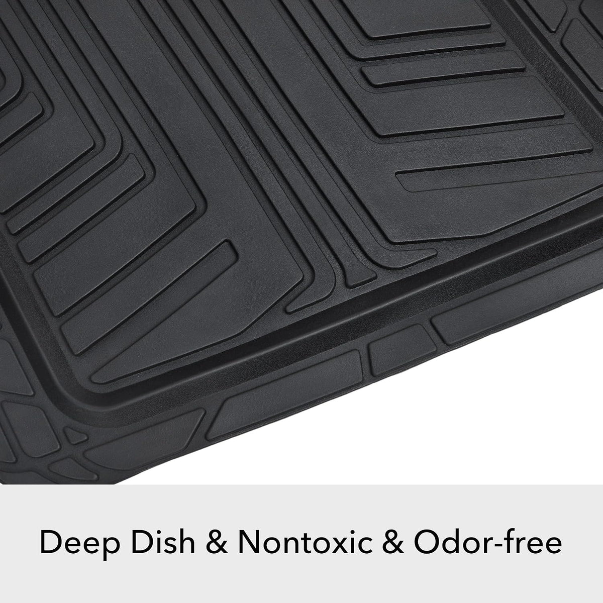Amazon Basics 2 alfombrillas de goma antideslizantes de alta calidad para todas las estaciones para automóviles, SUV y camiones, ajuste universal, color negro