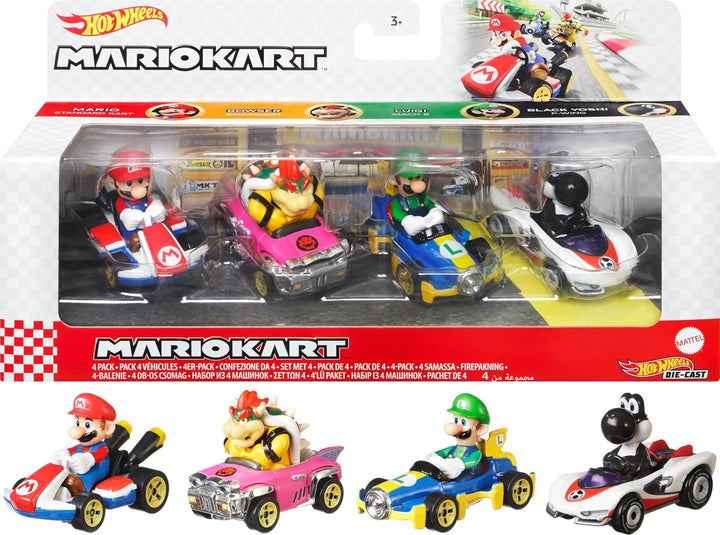 Hot Wheels Mario Kart - Paquete de 4 personajes y karts en