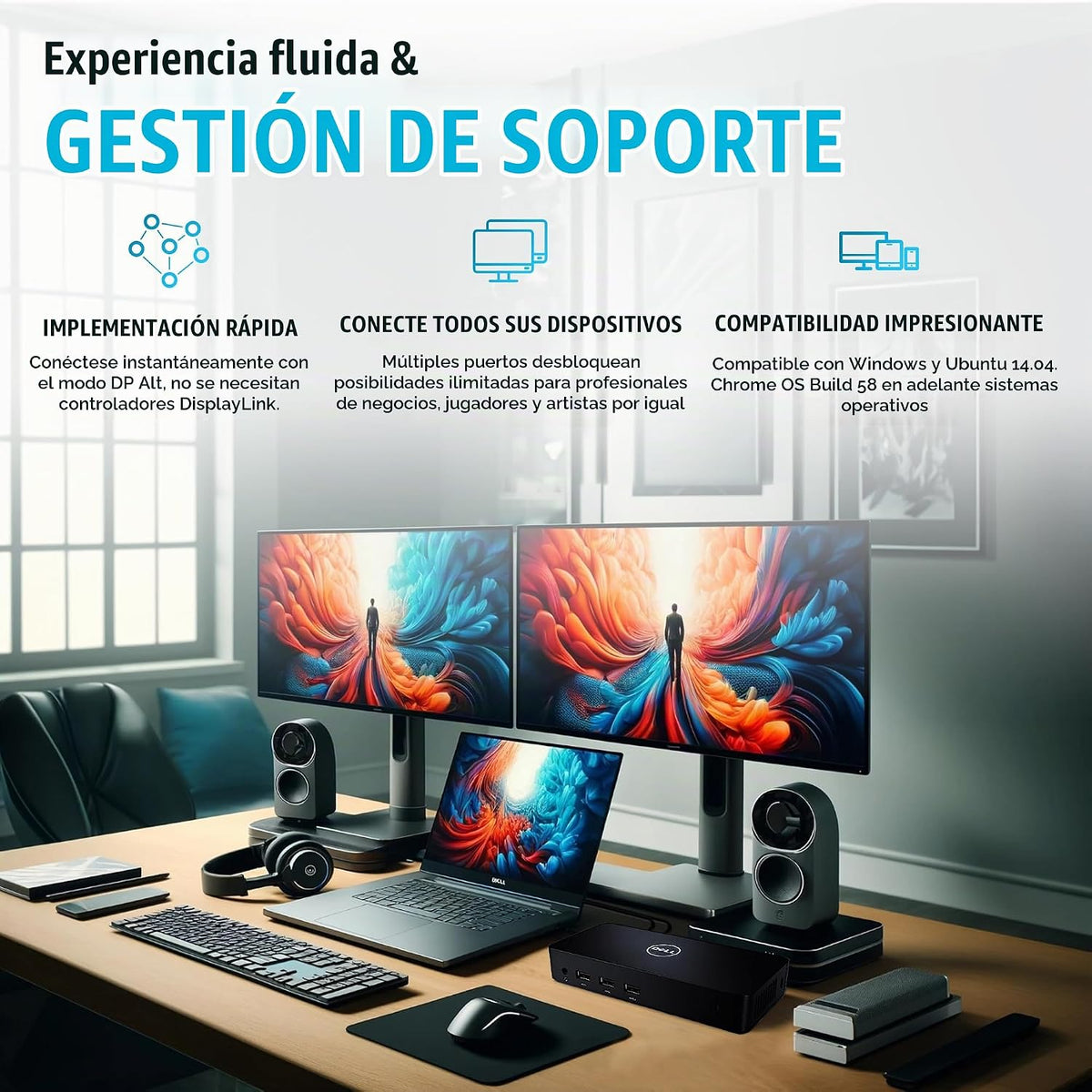Estación de acoplamiento D6000 Dell para doble monitor con USB 3.0 y USB C - Muelle universal con 130W y cable HDMI (Reacondicionado)