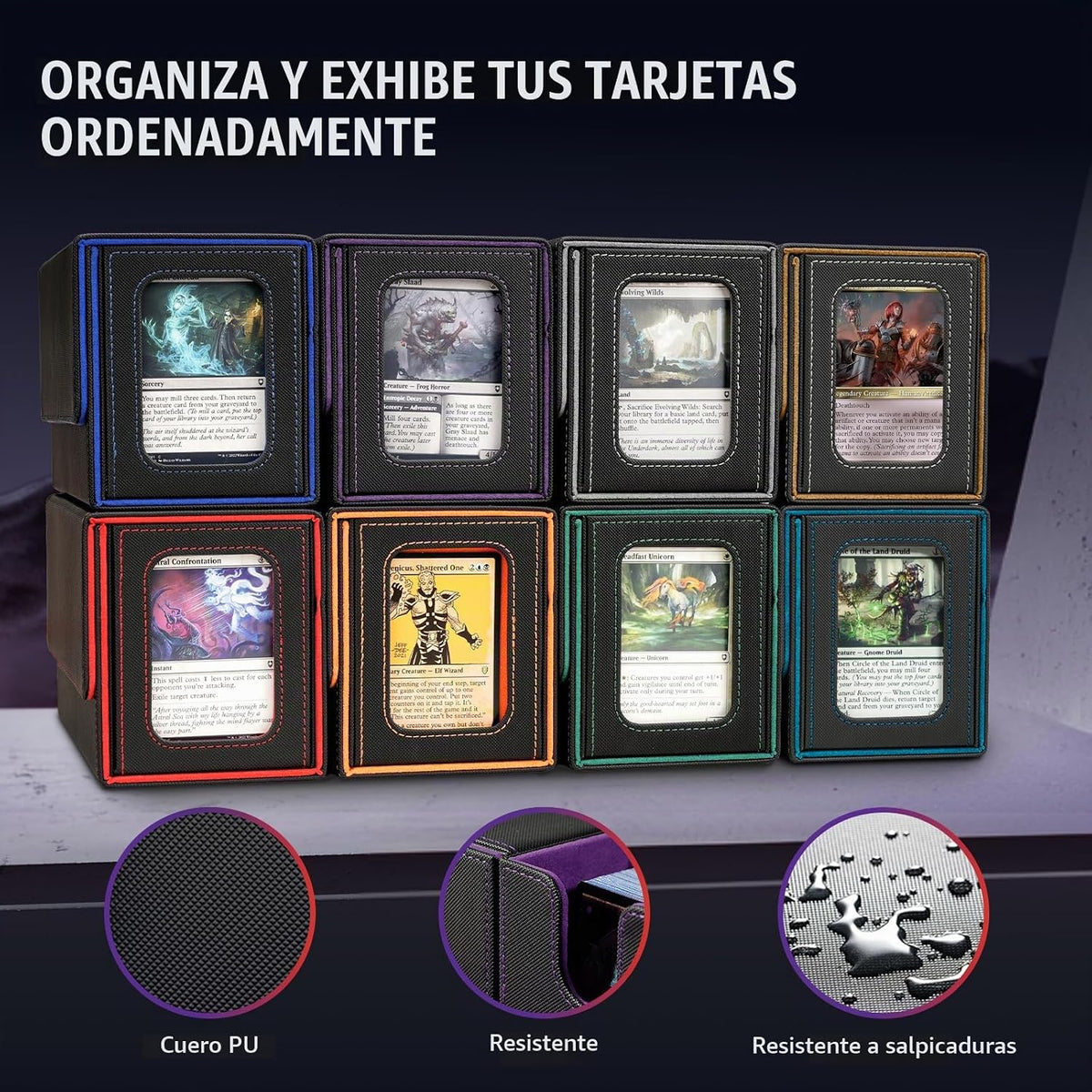 TiMOVO Caja de Deck MTG Commander para YuGiOh TCG CCG Magic Cards, negra+púrpura