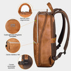 LEATHER VILLAGE Mochila de cuero para computadora portátil para hombres con correa de carretilla 16L Slim