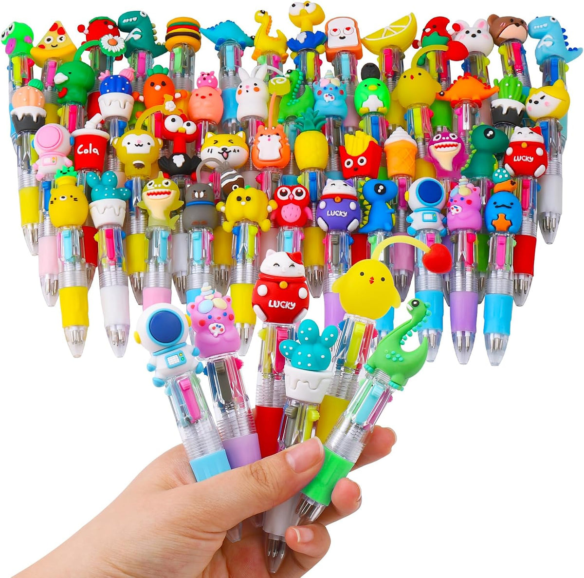 CZWZ 50 mini bolígrafos multicolores en uno 4 en 1, lindos bolígrafos a granel para niños, bolígrafo para cumpleaños y fiestas infantiles, divertidos bolígrafos de tinta kawaii de regalo