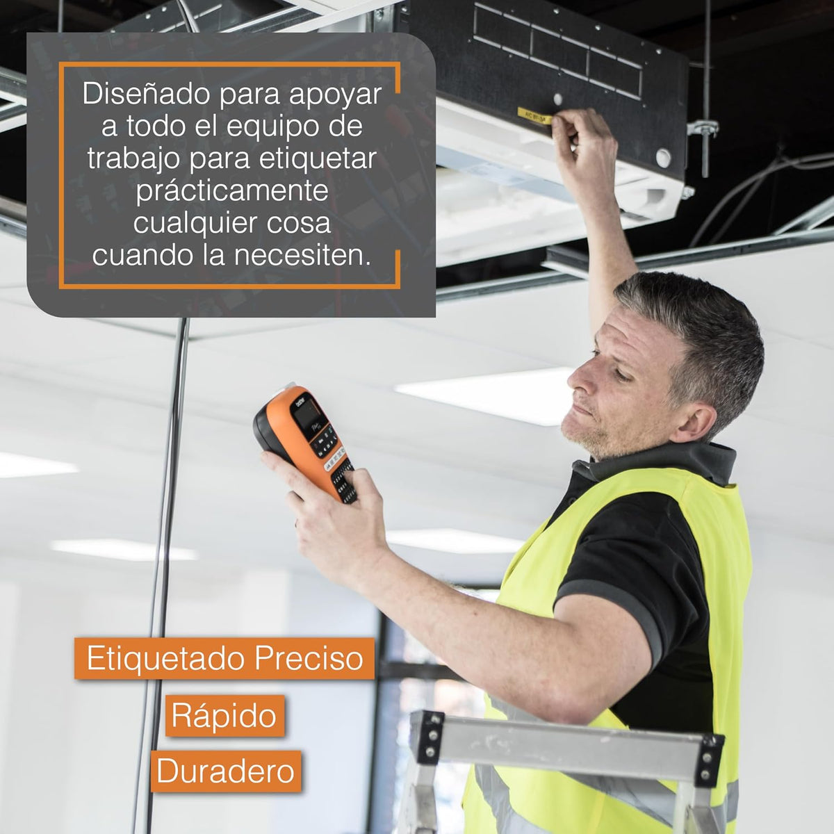Brother PTE110 Kit de herramienta rotuladora de mano industrial de nivel de entrada - Hasta etiquetas de 12 mm, naranja