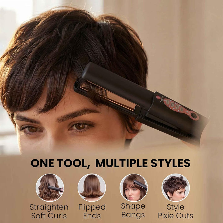 Mini plancha plana inalámbrica para cabello corto, alisadora y riza...