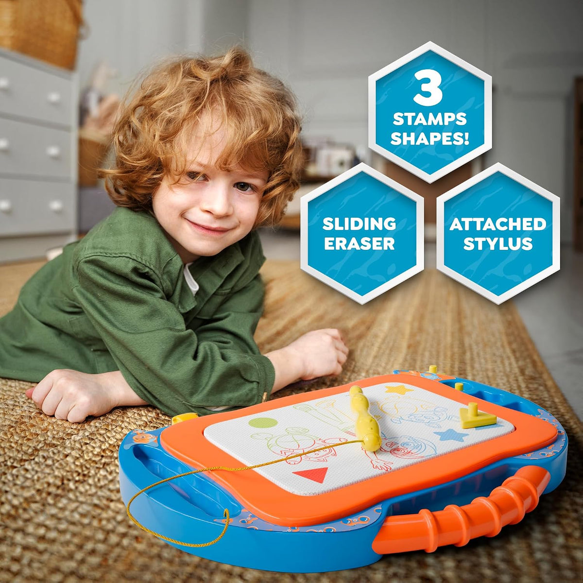 Lollipop Blippi - Tableta de escritura magnética para niños, juguetes ideales para bebés y niños pequeños, tablero de dibujo magnético con soportes, bolígrafo y sellos, juguetes de aprendizaje
