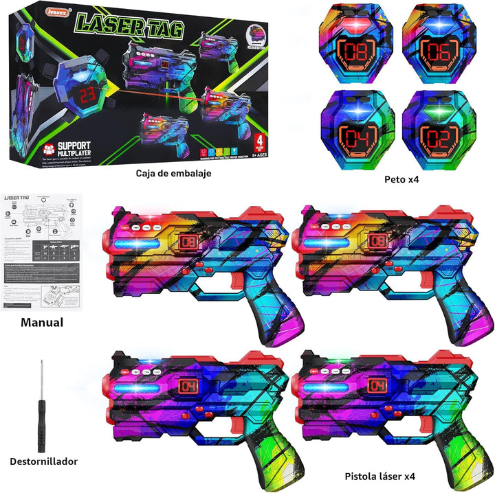 Juego de 4 Pistolas de Laser Tag con Chalecos de Pantalla de
