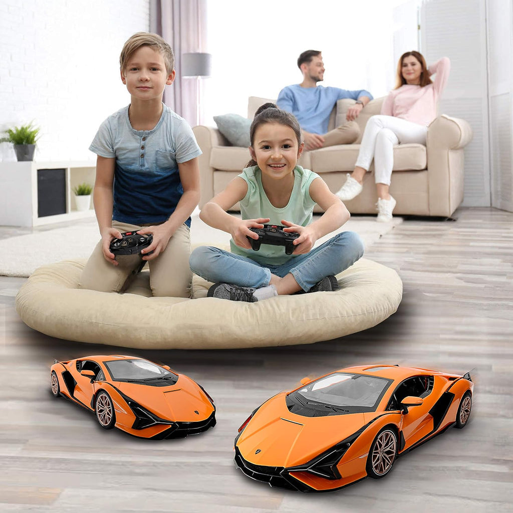 BEZGAR Auto de control remoto - 1:14 Lambo Sián FKP 37 eléctrico, deportivo, de carreras, juguete de auto con puerta abierta, serie de autos RC con licencia de 2.4Ghz para niñas y niños de 8, 9, 10