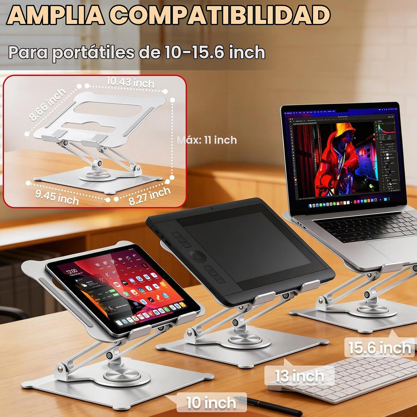 Urmust Soporte giratorio para laptop de 360° para escritorio, eleva...