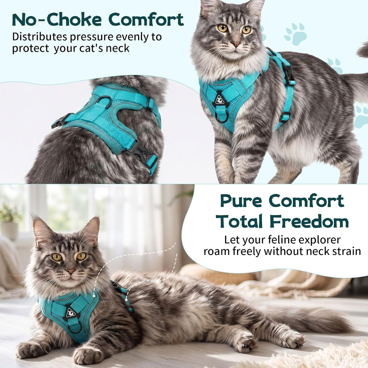 Juego de arnés y correa para gato grande | Chaleco de malla ajustable a prueba de escapes con tiras reflectantes, arnés suave y transpirable sin estrangulamiento para perros pequeños, gatitos extra