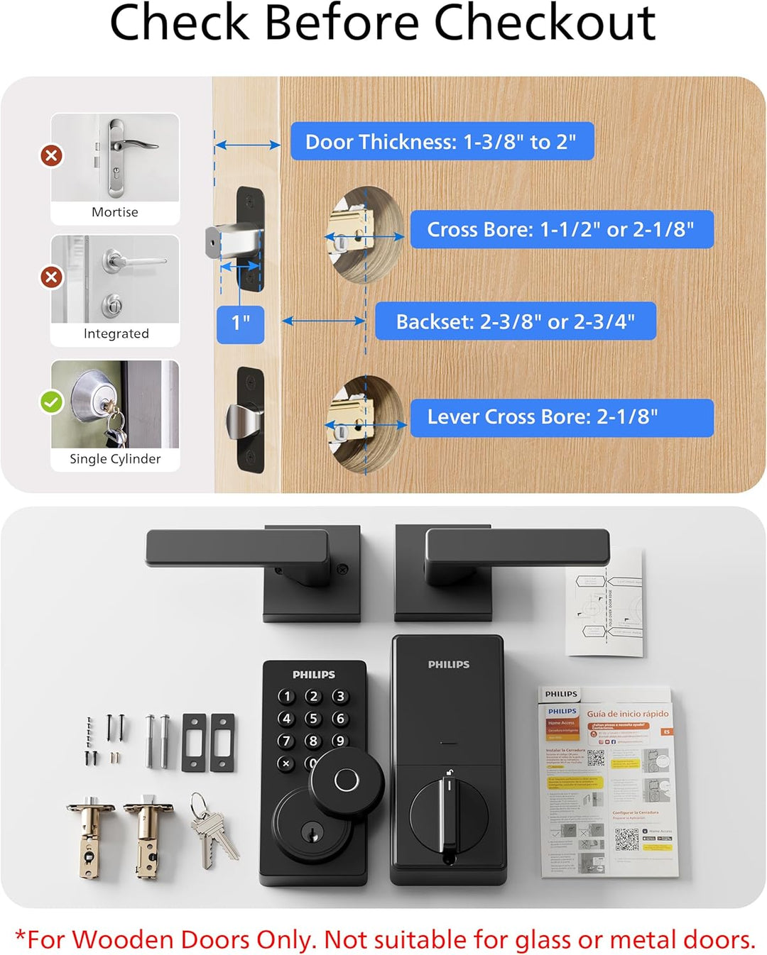 Cerradura de puerta con teclado WiFi Philips con asa, WiFi incorpor...