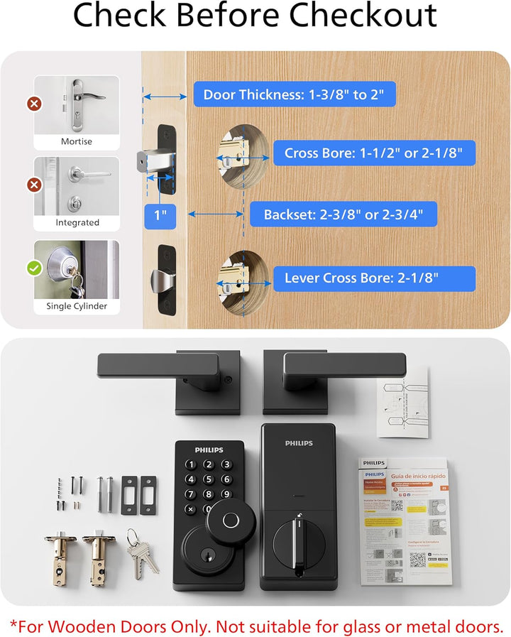 Cerradura de puerta con teclado WiFi Philips con asa, WiFi incorpor...