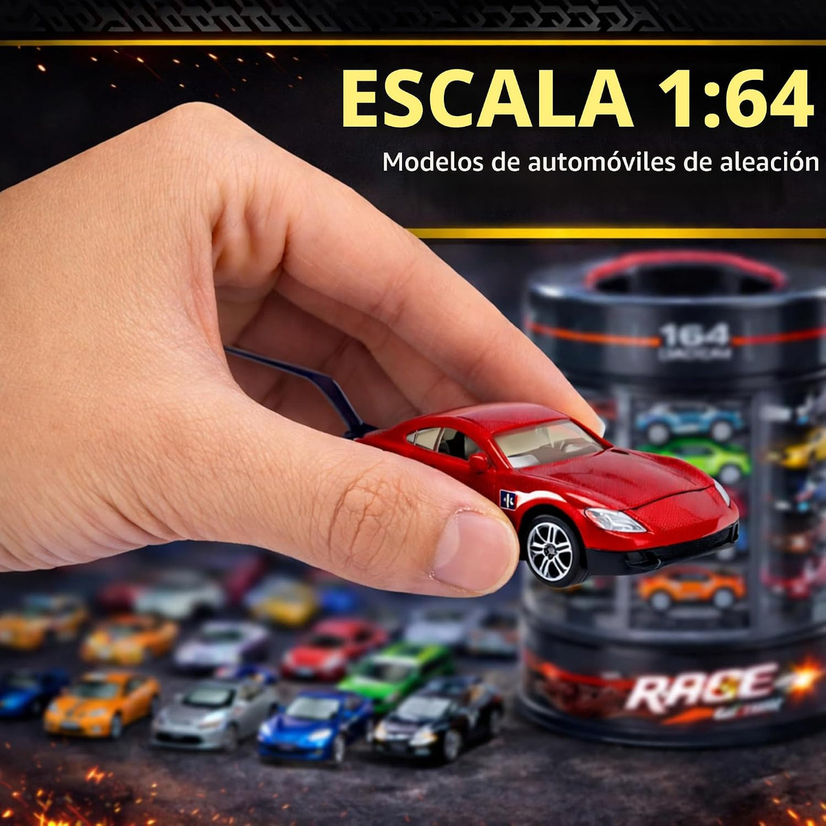 Juego de 25 piezas de autos fundidos a presión en bañera de transporte de almacenamiento, colección de vehículos fundidos a presión de aleación de metal a escala 1:64 para niños