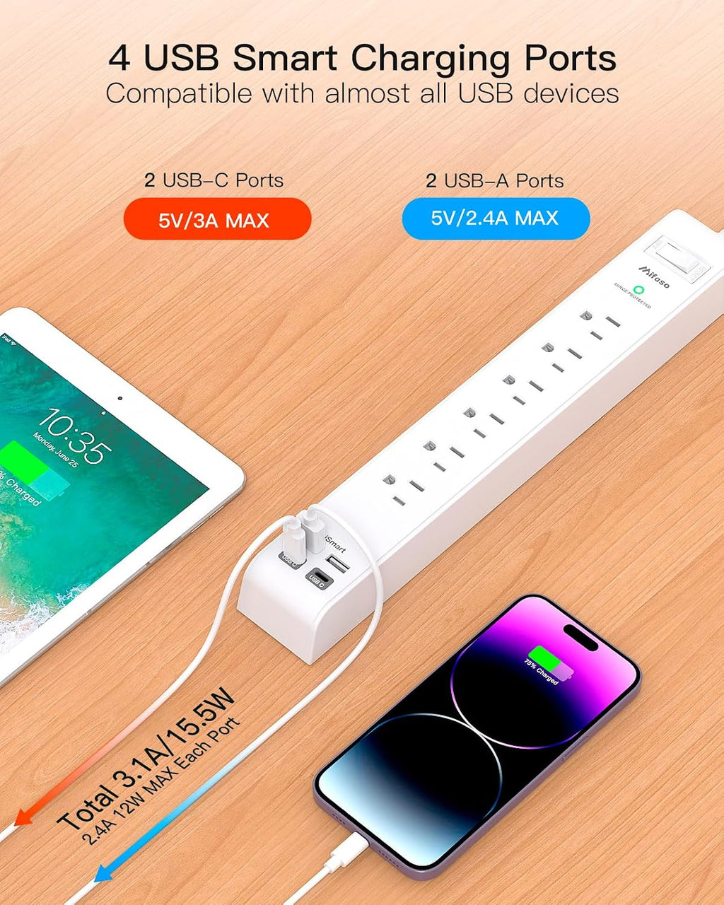 Paquete de 2 cables de extensión de 10 pies con protección contra sobretensiones