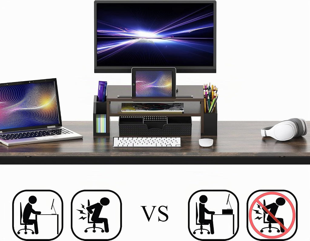 Simple Houseware Soporte elevador para monitor de escritorio con bandeja ajustable, Espresso