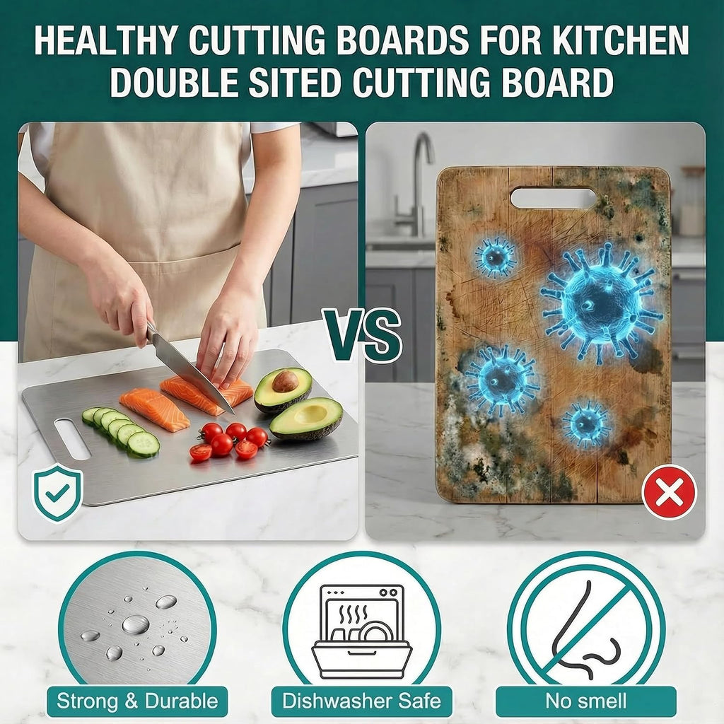Katori Tabla de cortar de titanio para cocina, tablas de cortar de titanio 100% puro, tabla de cortar de titanio no tóxica de doble cara para cortar carne, verduras, frutas