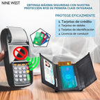 Nine West Billeteras de cuero vegano triple para hombre, sin crueldad, cuero reciclado con ventana de identificación, regalos para hombres, color negro sólido