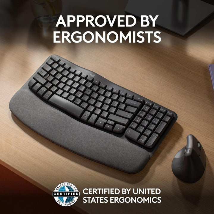 Logitech Wave Keys - Teclado Inalámbrico Ergonómico con Reposamuñec...