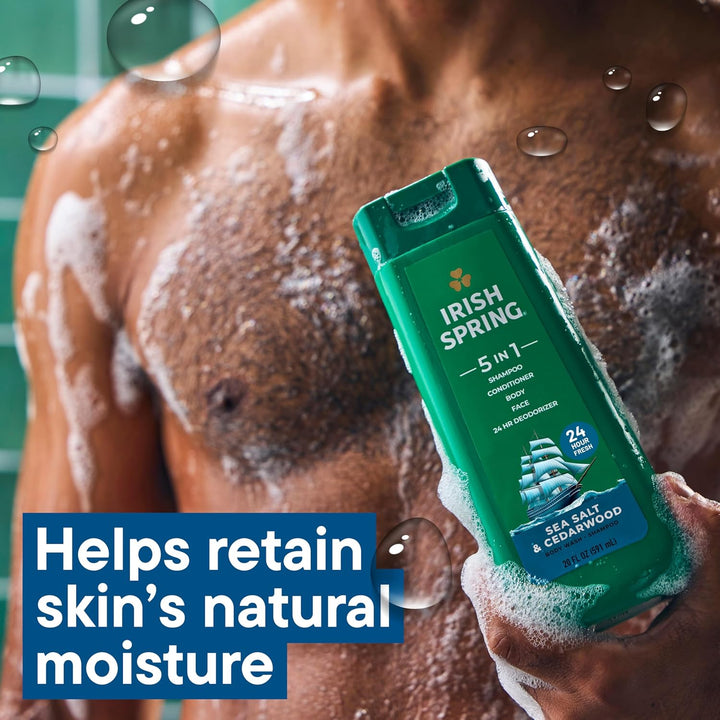 Irish Spring Gel de baño hidratante 5 en 1 para hombres, champú, ac...