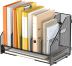Organizador de Carpetas de Archivos de Escritorio - 5 Compartimentos Verticales con Estantes y Bandeja para Cartas de Papel, Clasificador de Portaarchivos de Revistas de Malla, Accesorios de