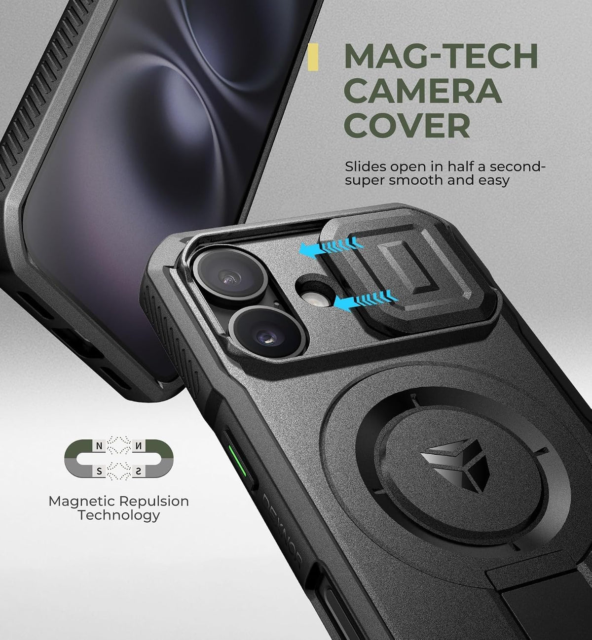 Dexnor - Funda para iPhone 16 con cubierta deslizante para cámara, 6.1
