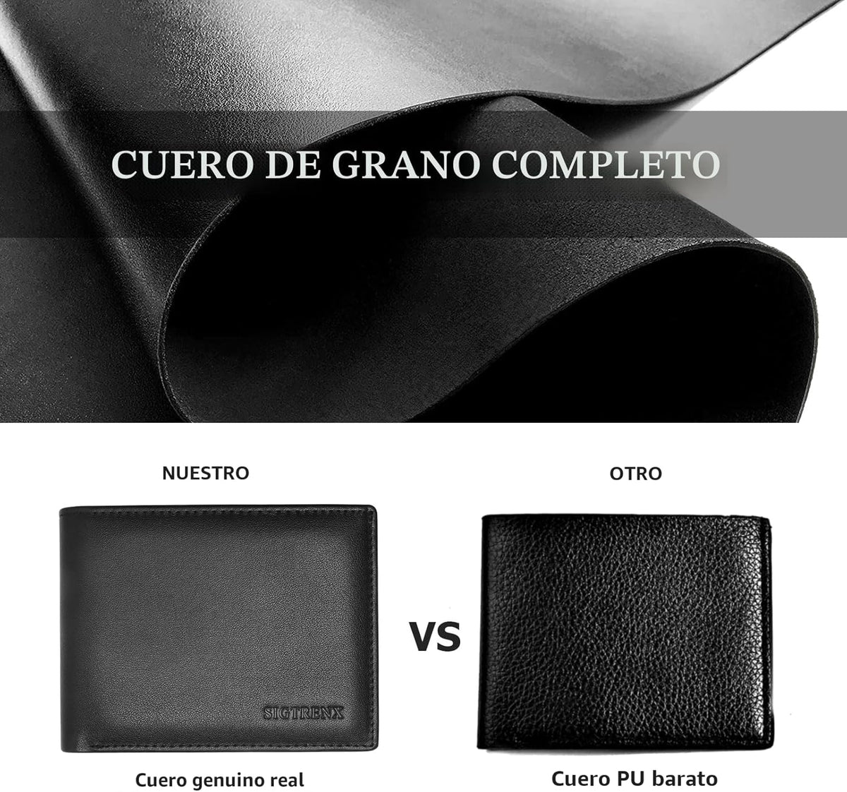 Sigtrenx Carteras de cuero para hombre, de cuero genuino, carteras...