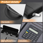 Padfolio - Carpeta de cartera de negocios de cuero vegano con calculadora - Portafolio con cremallera para mujeres y hombres