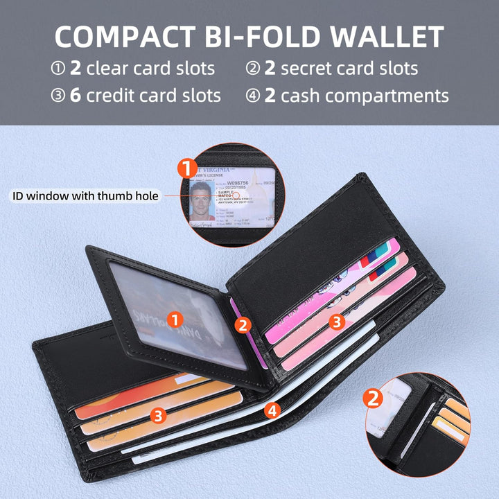 Cartera plegable de cuero VISOUL para hombre con bloqueo RFID y 2 v...