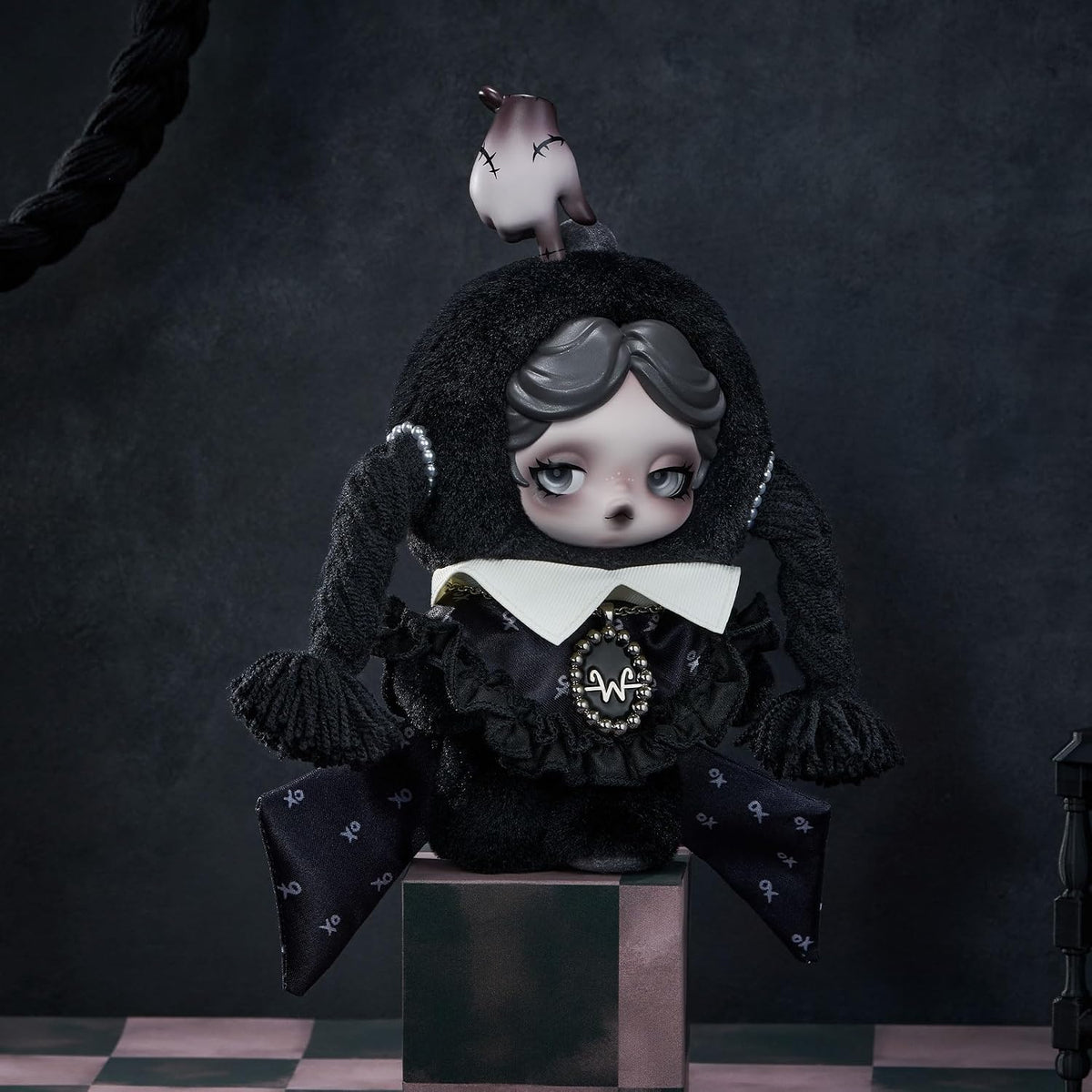 POP MART SKULLPANDA × Wednesday Plush Keychain（Classic Dress Version）