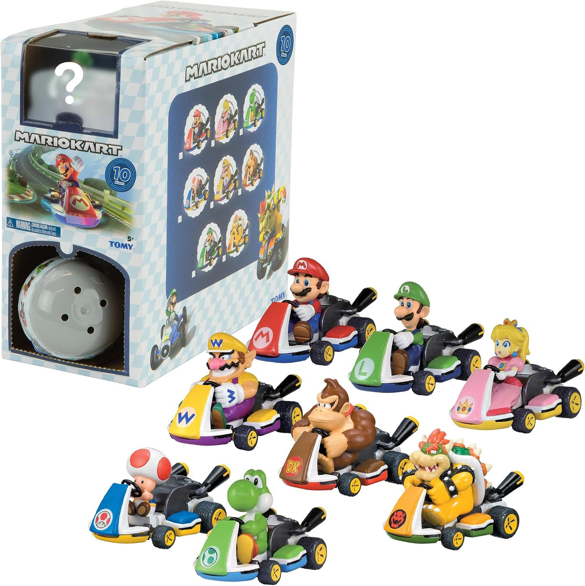 TOMY Mario Kart Pull Back Racers - Blind Box Mario Toys - 10 Count